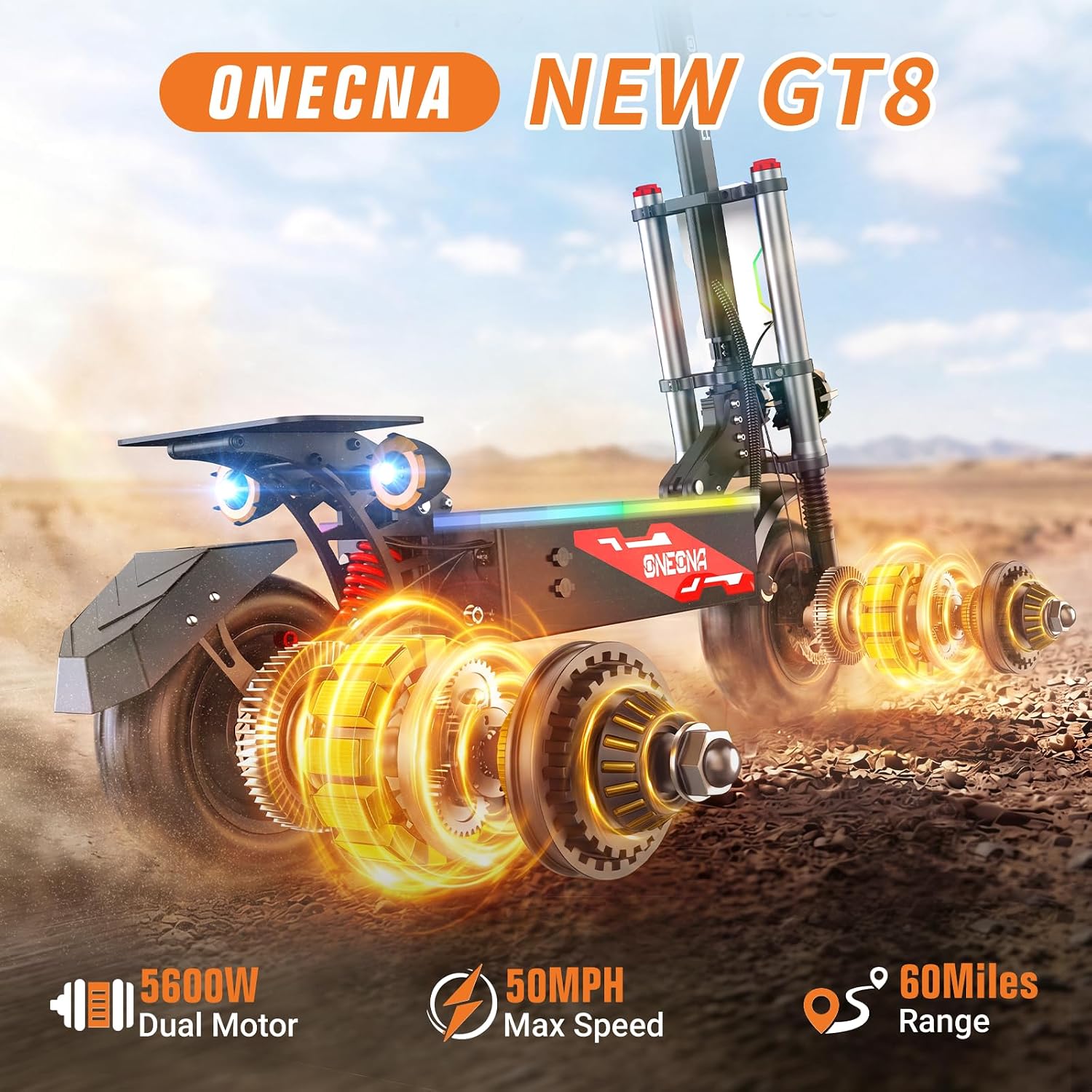 ONEONA GT8 Foldable Off Road E - 60V 5600W Dual Motor Electric Scooter recension och pris